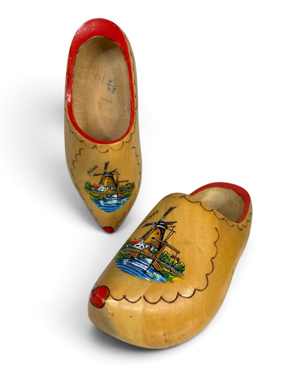 VINTAGE HAND-PAINTED DUTCH HOLLAND WOODEN CLOGS KLOMPEN  WINDMILL FOLK ART